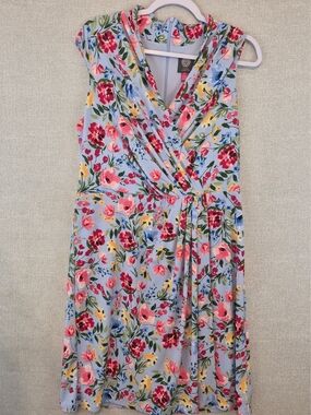 Vince Camuto Light Blue Floral Dress with Pink Red Yellow Blue Flowers